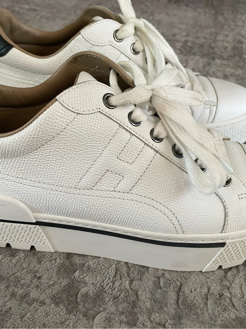 White HERMES Leather Women Low-Top Sneakers